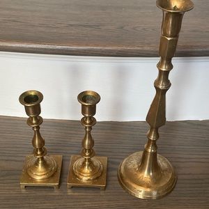 1960,s Set of 3 Solid Brass Candlestick Holders